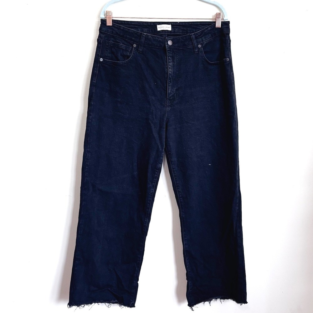 Oliver Logan Womens Aberdeen Wide Leg Crop Jeans 33 Black Raw Hem Hi Rise Denim